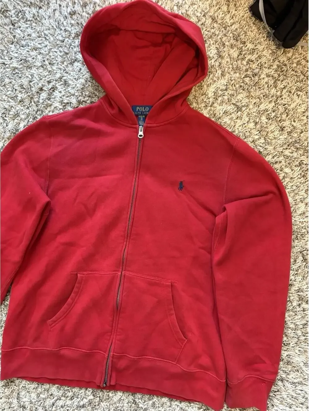 Polo Ralph Lauren Hoodie Red Full Zip Jacket Cotton Pockets Boys Size XL 18-20